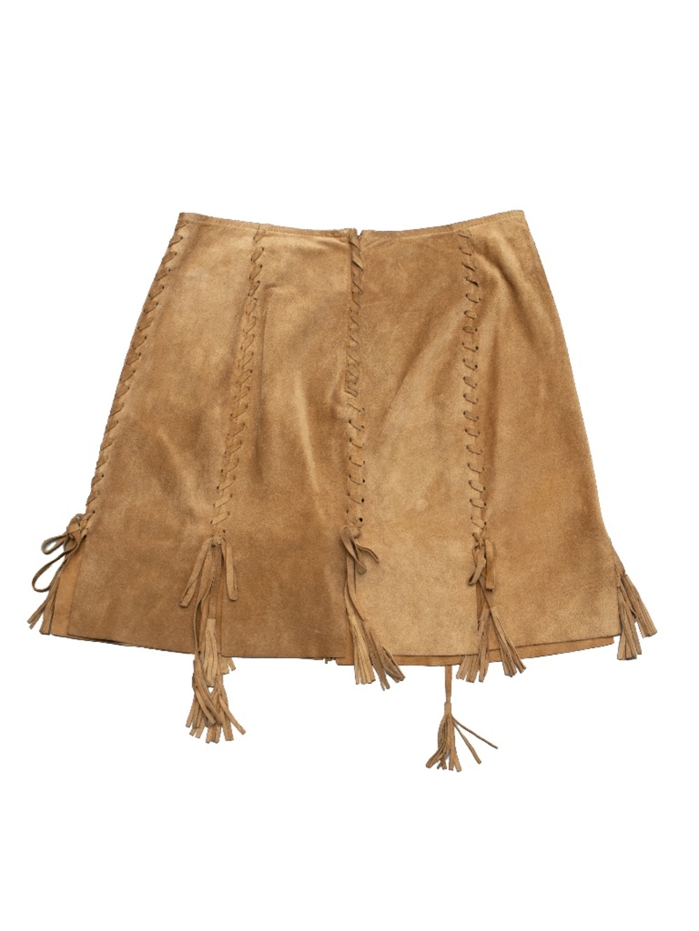 Moschino Leather Brown Suede Lace Up Tassel Mini Skirt Estimated Size M US 6 - Picture 2 of 6